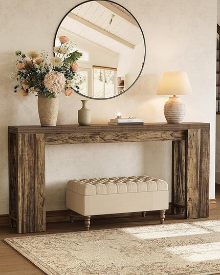 LITTLE TREE 70.9-Inch Long Entryway Table, Narrow Farmhouse Sofa Console Table for Living Room, Hallway, Walnut Brown
