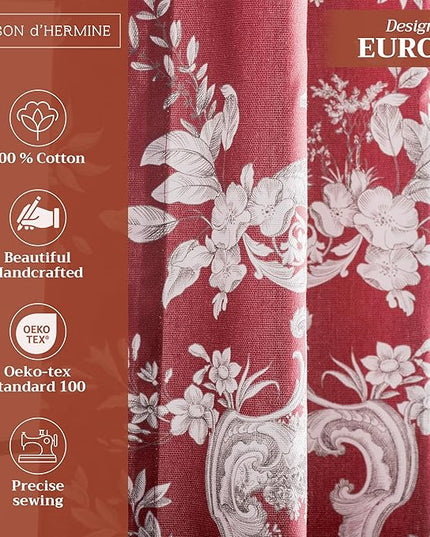 Maison d' Hermine Curtains for Living Room 100% Cotton 96 inch Length One Panel Light Filtering Toile Curtains for Bedroom Windows with Rod and Loop Pockets Drapes (Joli Jouy Red, 50" W x 96" L)