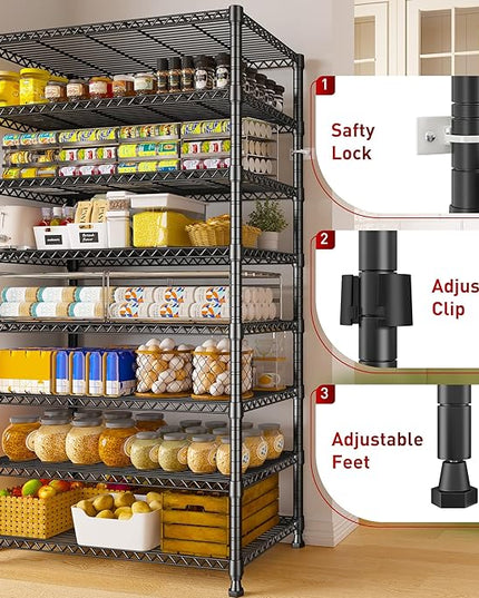 REIBII 8 Tier Metal Shelving 75"H Storage Shelves Tall Wire Shelving Unit Adjustable Detachable Storage Shelves for Laundry Pantry Kitchen Commercial school 1040LBS Storage Rack 75"H X 35"W X 14"D
