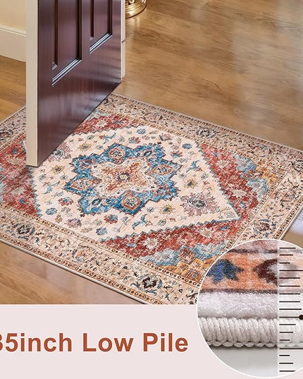 Ciicool Washable Vintage Runner Rug - 2'6" x 10' ft Hallway Carpet, Boho Low Pile Long Non Slip Soft Stair Runner Kitchen Carpet Indoor Oriental Throw for Living Room Bathroom Entry
