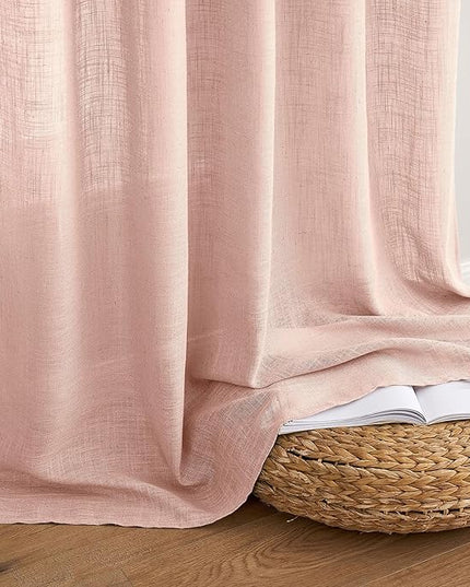 MIULEE Blush Pink Linen Curtains 84 Inch Length 2 Panels for Girls Bedroom Nursery, Soft Thick Linen Textured Window Drapes Semi Sheer Light Filtering Back Tab for Kids Living Room Light Pink Decor