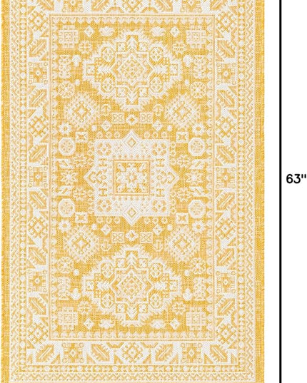 Rugs.com Outdoor Aztec Collection Rug – 3' x 5' Yellow Flatweave Rug Perfect for Living Rooms, Large Dining Rooms, Open Floorplans