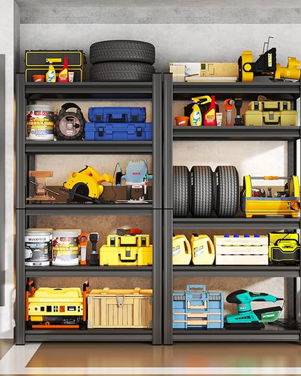 Storage Shelves, Garage Metal Shelving Unit, Adjustable, Double-Layer Column with Reinforced Ribs, Heavy-Duty, Capable of Bearing 600-3600 lbs (Black, 45''W*20''D*71''H, 5-Tier)
