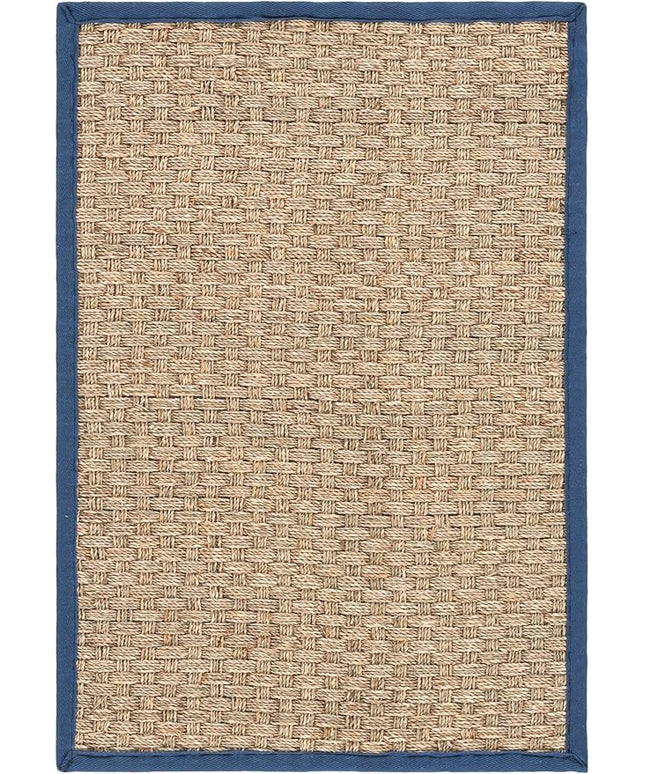 SAFAVIEH Natural Fiber Collection Area Rug - 2'3" x 4', Natural & Navy, Seagrass, Basketweave Pattern with Border (NF114T)
