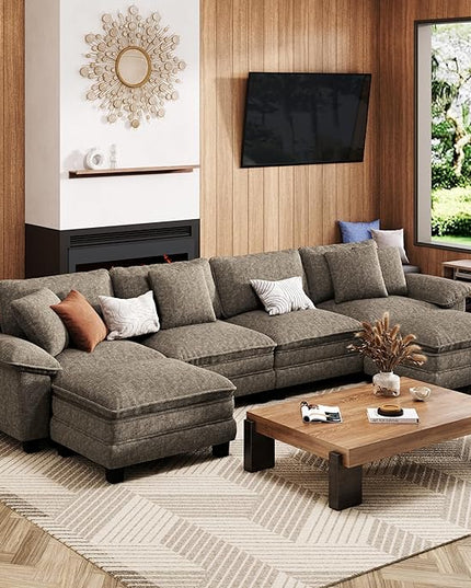 157-Inch U Shaped Sectional Sofa with Cloud Cushions, Deep Seat Modular Couch Set w/ 6 Seats & 2 Ottomans, Removable Arms, Plush Chenille Upholstery for Living Room, Apartment - Smoky Gray