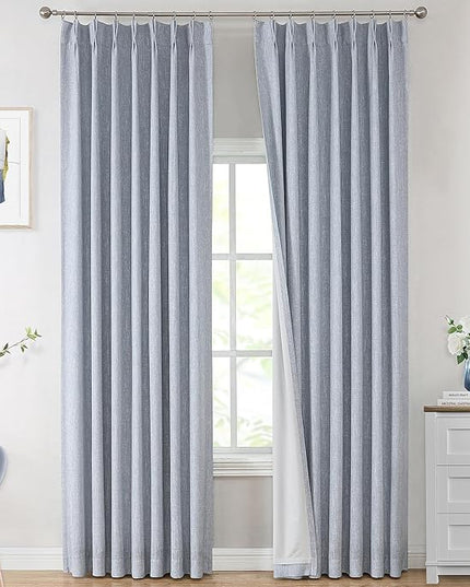 Vision Home Chambray Blue Pinch Pleated Full Blackout Curtains Room Darkening Window Curtains 84 inch for Living Room Bedroom Thermal Insulated Pinch Pleat Drapes with Hooks Back Tab 2 Panel 40"Wx84"L