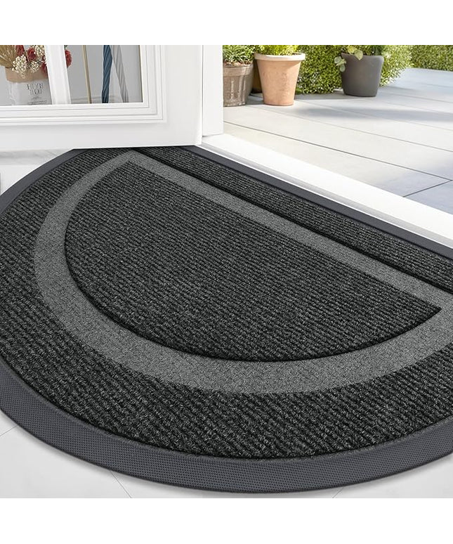 OLANLY Half Circle Door Mat Indoor Outdoor Entrance Welcome, Waterproof All-Season, All-Weather Doormat, Sturdy Natural Rubber, Low Profile, Easy Clean Patio Porch Entryway Mat, 59x23, Black