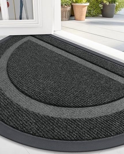 OLANLY Half Circle Door Mat Indoor Outdoor Entrance Welcome, Waterproof All-Season, All-Weather Doormat, Sturdy Natural Rubber, Low Profile, Easy Clean Patio Porch Entryway Mat, 47x32, Black