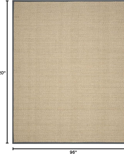 SAFAVIEH Area Rug 8x10 - Natural Fiber Collection - Large - Natural & Dark Grey, Seagrass, Basketweave Pattern (NF114Q)