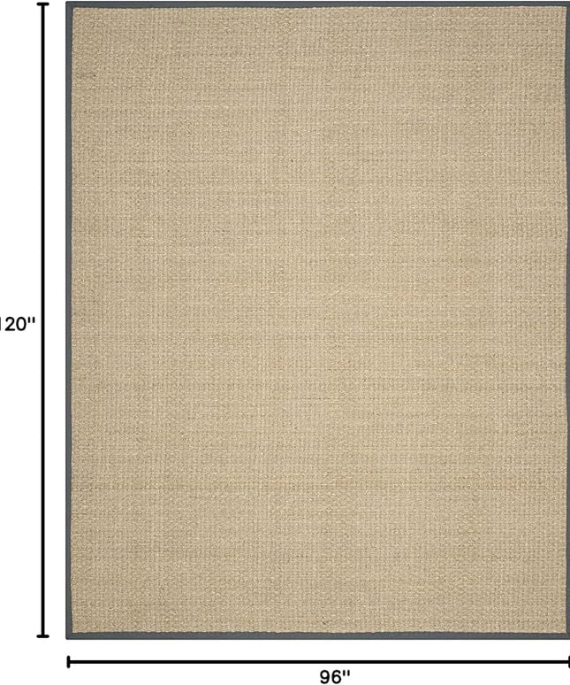 SAFAVIEH Area Rug 8x10 - Natural Fiber Collection - Large - Natural & Dark Grey, Seagrass, Basketweave Pattern (NF114Q)