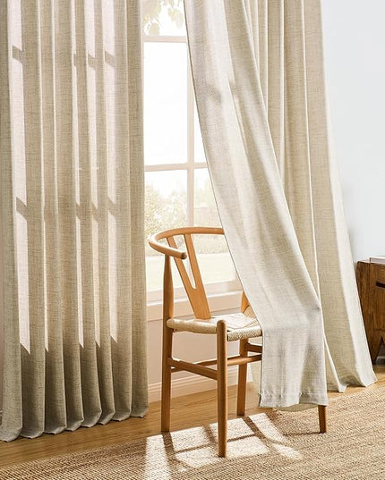 RAIN CITY Beige Pinch Pleated Sheer Curtains 94 Inches Long,W50 x L94 Inch Light Filtering Drapes for Kids Bedroom Nursery Privacy Back Tab with Hooks Semi Sheer Curtain 2 Panels Set