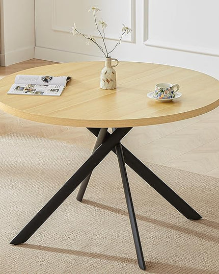 45.3 Inch Modern Round Dining Table for 4, Space-Saving Dinette with Carbon Steel Legs for Home Kitchen Apartment(Cream Table)