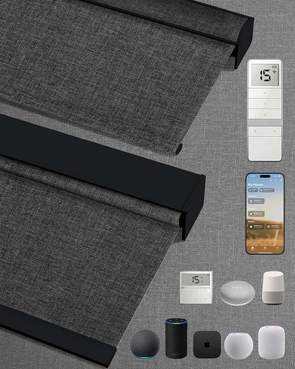 Kincmo Motorized Blinds with Remote,100% Blackout Motorized Roller Shades Work with Apple Homekit,Alexa,Google, Custom Electric Blinds with App,Voice Control (Dual Sided Black)