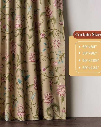 Maison d' Hermine Curtains for Living Room 100% Cotton 124 inch Length Two Panels Light Filtering Curtains for Bedroom Windows with Rod and Loop Pockets Drapes (Artisan Love Somerset, 50" W x 124" L)