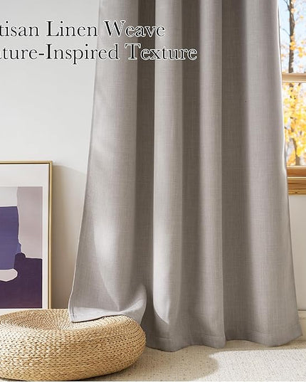 NICETOWN Faux Linen Angora Blackout Curtains 84 inches Long for Living Room - Privacy Panels for Bedroom, Modern Farmhouse Style Easy Care Grommet Top, 2 Panels, W52 by L84