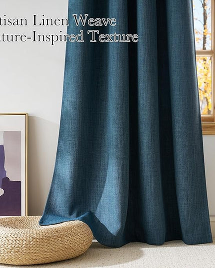 NICETOWN Faux Linen Stone Blue Blackout Curtains 84 inches Long for Living Room - Privacy Panels for Bedroom, Modern Farmhouse Style Easy Care Grommet Top, 2 Panels, W52 by L84