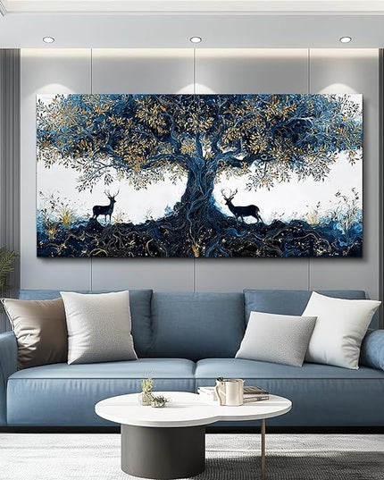 XIGUANGART Large Wall Art for Living Room Inspiration Farmhouse Elk Paintings Tree of Life Canvas Art Prints Pictures Modern Abstract Artwork Wall Decor Bedroom Home Office Posters Decoration 30"X60"