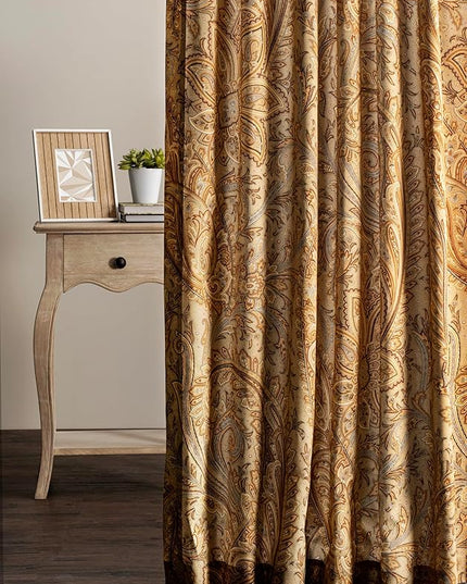 Maison d' Hermine Curtains for Living Room 100% Cotton 84 inch Length Two Panels Light Filtering Curtains for Bedroom Windows with Rod and Loop Pockets Drapes (Kashmir Paisley Sepia, 50" W x 84" L)