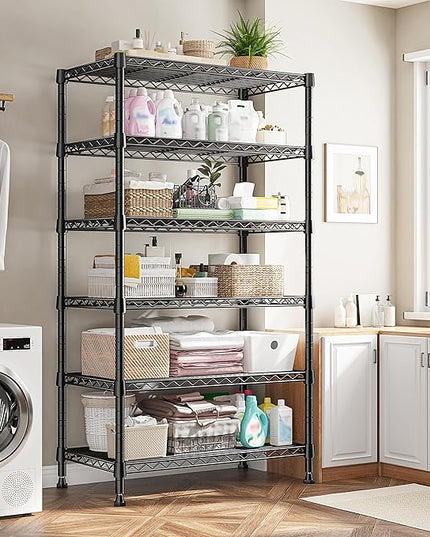 REIBII 6-Tier Metal Shelving Unit Storage Shelves, Sturdy Wire Shelving Adjustable Deep Pantry Shelves Load 800LBS Storage Rack for Kitchen Pantry Closet, Keep Organized, 2 Pack