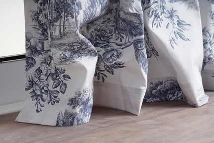 Maison d' Hermine Curtains for Living Room 100% Cotton 96 inch Length Two Panels Light Filtering Toile Curtains for Bedroom Windows with Rod and Loop Pockets Drapes (Trianon Blue, 50" W x 96" L)