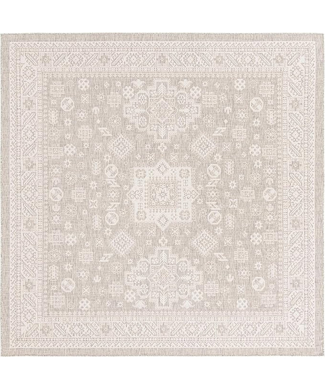 Rugs.com Outdoor Aztec Collection Rug – 10 Ft Square Light Gray Flatweave Rug Perfect for Living Rooms, Kitchens, Entryways