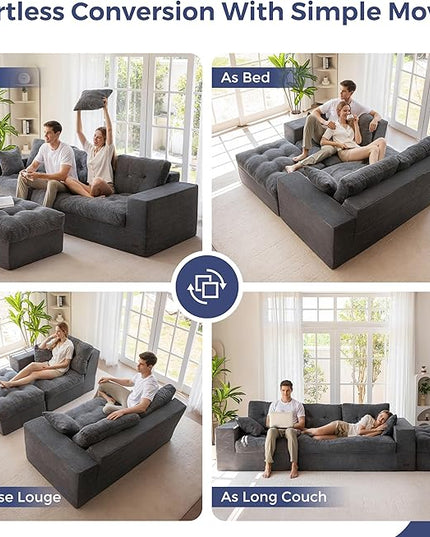 MAXYOYO 104" L Shaped Modular Sectional Sofa with Ottoman, Cloud Boneless Couch with Layered Cushion, Upholstered Sofa in a Box, Flexible Module Combination for Living Room, No Assembly, Dark Grey