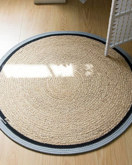 Handwoven Braided Rug, 4 Feet Round Reversible Area Rug, Pet-Friendly Durable Natural Fiber Carpet for Living Room, Dining Room, Bedroom