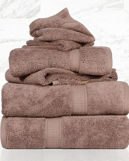 Superior Egyptian Cotton Pile 6-Piece Towel Set, 2 Bath, 2 Hand, 2 Face Towel/Washcloth, Heavyweight, Ultra Soft Luxury Towels, Thick Plush Essentials, Guest Bath, Spa, Hotel Bathroom, Muted Mauve
