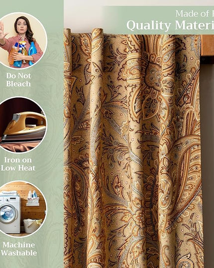 Maison d' Hermine Curtains for Living Room 100% Cotton 96 inch Length Two Panels Light Filtering Curtains for Bedroom Windows with Rod and Loop Pockets Drapes (Kashmir Paisley Sepia, 50" W x 96" L)