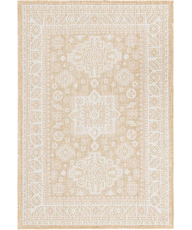 Rugs.com Outdoor Aztec Collection Rug – 4' x 6' Natural Flatweave Rug Perfect for Living Rooms, Large Dining Rooms, Open Floorplans
