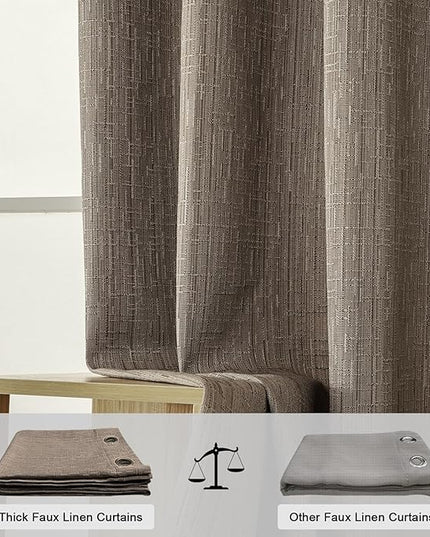 Jacquard Linen Curtains 96 inch Length 2 Panels Thick Faux Linen Blended Window Drapes Burlap Textured Curtains with Grommet for Living Room Bedroom Farmhouse (52x96 Dark Coffee) Natural