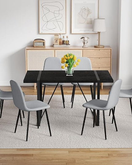 FURNITO Dinner Table Set for 6, 55" Rectangular Wooden Kitchen Table with Upholstered Chairs, Modern 7 Piece Dining Room Table and Chairs Set for Apartment, Kitchen, or Living Room