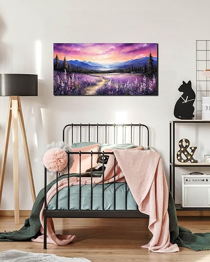 Zoyotago Canvas Wall Art Sunrise Blue Landscape Wall Art Purple Flower Canvas Print Modern Home Decor for Living Room Bedroom Office 20x40 Inch