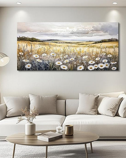 ZUITINGHUA Canvas Wall Art For Living Room Wall Decor For Bedroom Office Wall Decoration White Flower Landscape Painting Grassland Pictures Artwork Room Aesthetic Home Decor 20x40 In
