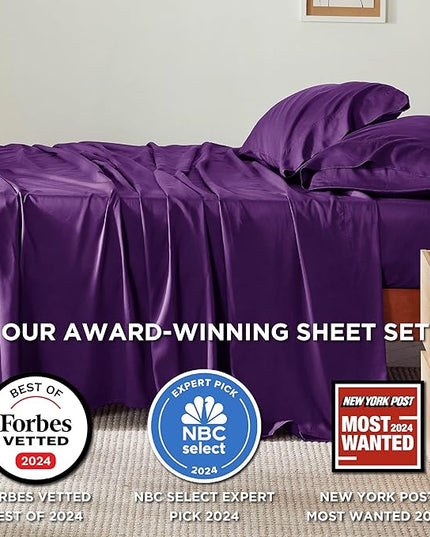 Bedsure King Size Sheets Set, Cooling Sheets for Hot Sleepers, Rayon Derived from Bamboo, Breathable & Soft, Deep Pocket Up to 16 Inches, Hotel Luxury Silky Bedding, Plum
