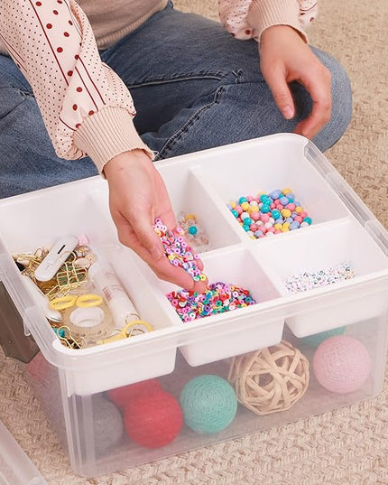 Citylife 17 QT Plastic Storage Box with Removable Tray Craft Organizers and Storage Clear Storage Container for Organizing Bead, Tool, Sewing, Playdoh
