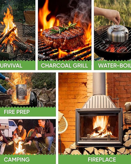 Inflame Fire Starters for Campfires, Grill, BBQ, Fireplace, Woodstove - Charcoal Starter - Waterproof, Weather-Resistant - Natural Wood Fireplace Starters - 24 pcs