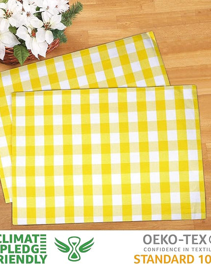 Urban VillaPlacemats for Dining Table 100% Cotton Placemats 14''x20'' Over Sized Tablemats Set of 6 Placemats Yellow/White Buffalo Check Tablemats for Family Dinners Wedding PartiesPlacemats