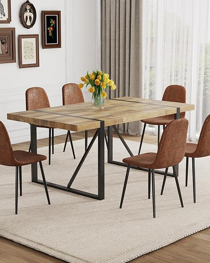 Dining Table Set for 6，Dinner Table Set for 6，71'' Kitchen Table and PU Leather Chairs Set of 6，6 Chair Dining Table Set for Kitchen Dining Room