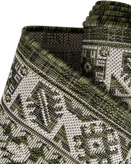 Rugs.com Outdoor Aztec Collection Rug – 13 Ft Square Green Flatweave-Pile Rug Perfect for Living Rooms, Kitchens, Entryways