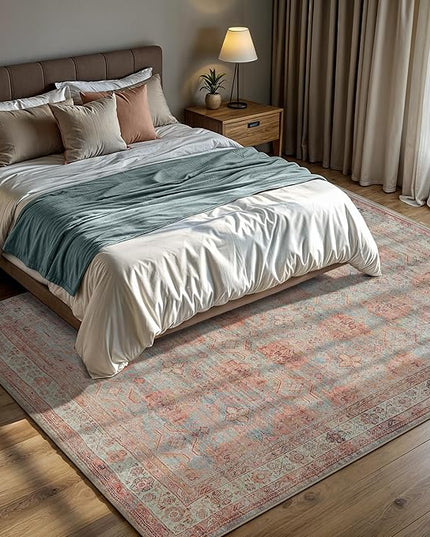 GLN Rugs Traditional Collection - Machine Washable Area Rug, Traditional Washable, Non Slip, Low Pile Chenille Rug, Living Room, Bedroom, Kitchen Rug (9'x12' Multicolor)