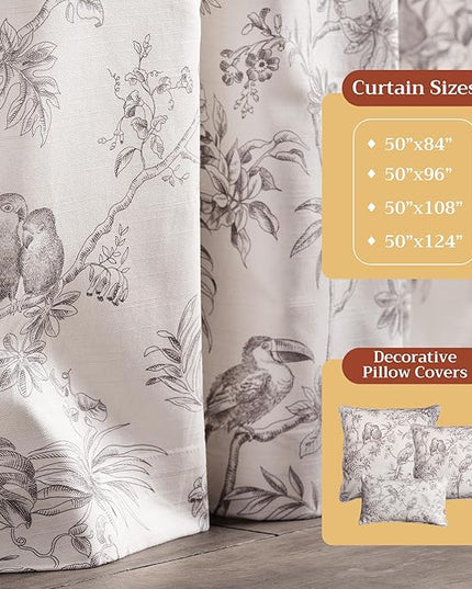 Maison d' Hermine Curtains for living room 100% Cotton 96 inch length One Panel Light Filtering Toile Curtains for Bedroom Windows with rod and loop Pockets Drapes (Jouy Paradise Beige, 50"W x 96"L)