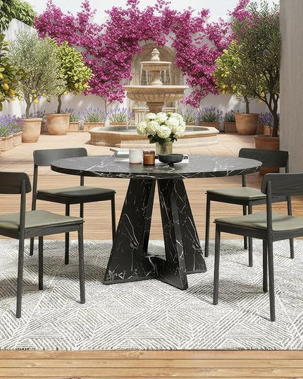 Farini 47" Round Dining Table for 4-6,Modern Kitchen Room Table with Wood Top & Sturdy Metal Base,Large Round Dinner Table for Dining Room,Black