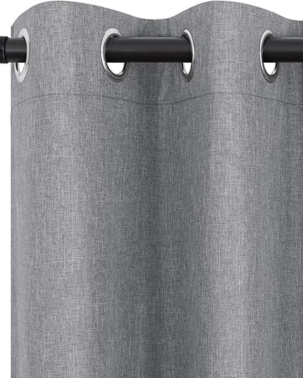 Dark Grey Linen Blackout Curtains 90 Inch Length 2 Panels Set for Bedroom Living Room Grommet 100% Black Out Linen Drapes Room Darkening Window Curtains 90 Inches Long Dark Gray