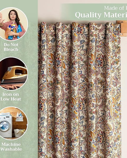 Maison d' Hermine Curtains for Living Room 100% Cotton 96 inch Length One Panel Light Filtering Curtains for Bedroom Windows with Rod and Loop Pockets Drapes (Jaipur, 50" W x 96" L)