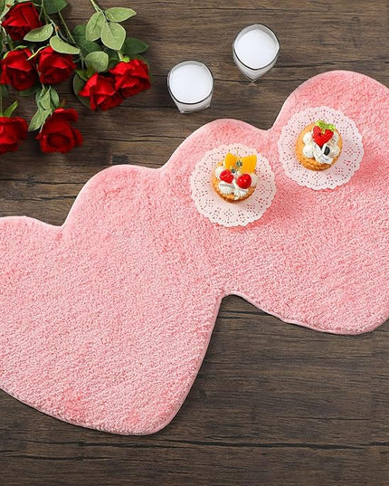 Hoolerry Valentines Heart Rug Double Heart Shaped Bathroom Rug Decorative Non Slip Doormat Washable Love Shag Shower Mat Home Bedroom Living Room 15.75 x 31.5 Inch(Pink)
