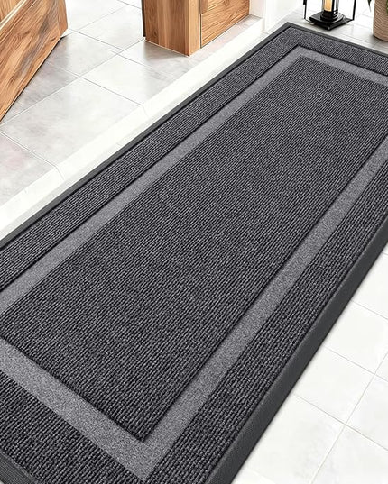 OLANLY Front Door Mat Indoor Outdoor Entrance, Waterproof All-Season, All-Weather Doormat, Sturdy Natural Rubber, Fade Resistant, Low Profile, Easy Clean Patio Porch Entryway Mat, 59x20, Grey