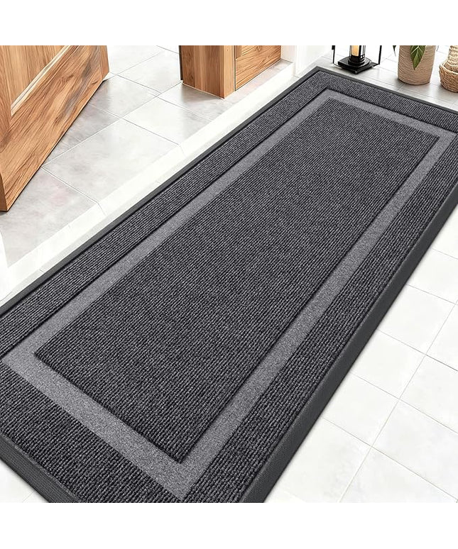 OLANLY Front Door Mat Indoor Outdoor Entrance, Waterproof All-Season, All-Weather Doormat, Sturdy Natural Rubber, Fade Resistant, Low Profile, Easy Clean Patio Porch Entryway Mat, 59x20, Grey