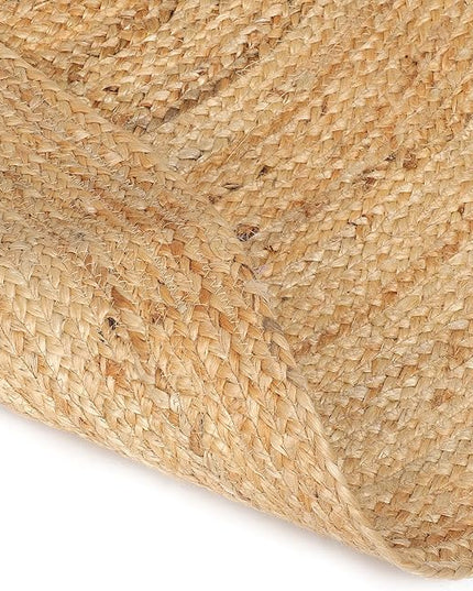 Hand Woven Jute Area Rug - 5' Round - Rustic Beige Reversible Farmhouse Rugs for Bedroom, Kitchen, Living Room - Vintage Natural Braided Entry Floor Décor Circle Boho Round Jute Rug 5 Foot
