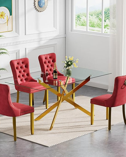 HomVent 5 Piece Rectangular Glass Dining Table Set, Tempered Glass Dinner Table Set for 4 Kitchen Table Set with 4 Velvet Upholstered Chairs for Kitchen Dining Room